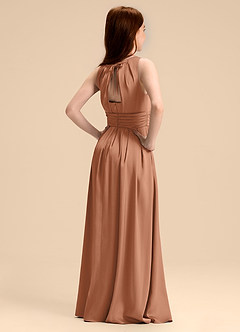 Azazie Bibiane Junior Abito A-Line in Raso Elasticizzato Plissettato Bronzo image7