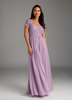 Azazie Dunja Mother of the Bride Dresses Wisteria A-Line V-Neck Lace Chiffon Dress image3
