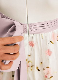 Azazie Pollie Flower Girl Dresses Blushing Pink Blushing Pink A-Line Bow Tulle Dress image6