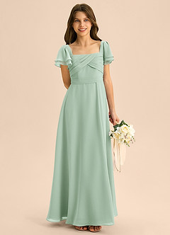 Azazie Azey Junior Abito A-Line in Chiffon Increspato Agave image1