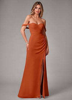 Azazie Haisley Vestidos de damas de honor Vestido de Naranja Quemada de Gasa de Corte Recto Convertible con Vestidos sin tirantes image3