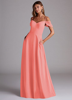 Azazie Marley Jurken voor bruidsmeisjes Converteerbaar Jurk van Chiffon met A-Lijn Off the Shoulder Koraal image1