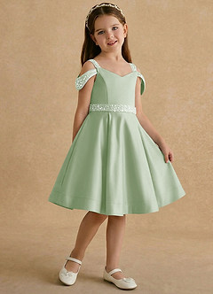 Azazie Judi Jurken voor bloemenmeisjes A-Lijn Jurk van Mat Satijn Stoffige Salie image4