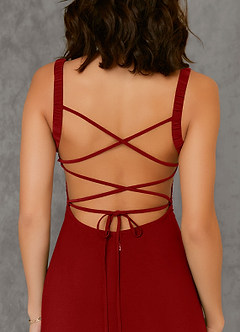 Azazie Nikki Robes de demoiselle d'honneur Robe Fourreau en Tricot de luxe Corset Écarlate image6