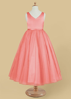 Azazie Marybell Flower Girl Dresses Coral A-Line Bow Tulle Dress image5