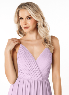 Azazie Gracie At-home Try On Dresses Taupe A-Line Pleated Chiffon Dress image6