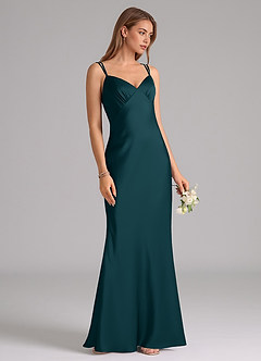 Azazie Suttona Bridesmaid Dresses Pine A-Line Pleated Stretch Satin Dress image2