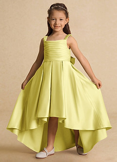 Azazie Kat Robe Demoiselle D'honneur Fillette Robe Trapèze en Mat Satiné Plissée Sorbet Citron image2