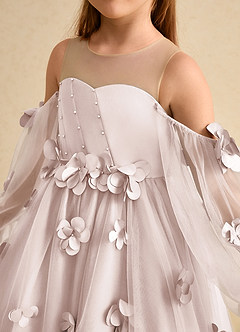 Azazie Karrie Flower Girl Dresses Rose Petal A-Line with Sleeves Tulle Dress image7