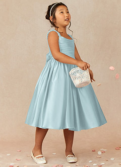 Azazie Cutie Pie Flower Girl Dresses Mist A-Line Pleated Matte Satin Dress image1