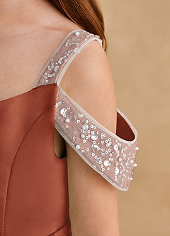 Azazie Judi Jurken voor bloemenmeisjes A-Lijn Jurk van Mat Satijn Kastanjebruin image5