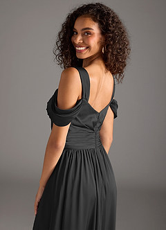 Azazie Lianne Jurken voor bruidsmeisjes Jurk van Stretch Satijn met A-Lijn Off the Shoulder Zwart image4