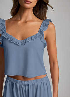 front Pehmeä rayon-reikäkuvioinen röyhelöinen cami- ja shortsipyjama-setti
