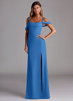 Azazie Callan Bridesmaid Dresses Blue Jay Mermaid Pleated Chiffon Convertible Dress image1