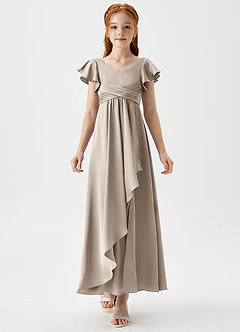 Azazie Omari Junior Frost A-Line Pleated Stretch Satin Dress image5