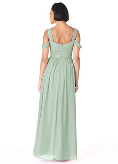 Azazie Lianne Bridesmaid Dresses Agave A-Line Off the Shoulder Chiffon Dress image4