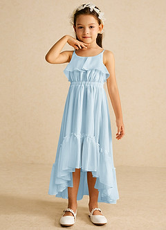 Azazie Karmen Flower Girl Dresses Sky Blue A-Line Ruched Chiffon Dress image4