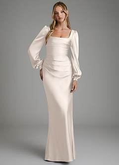 Azazie Brianna Bridesmaid Dresses White Alabaster Mermaid Corset Stretch Satin Dress image4
