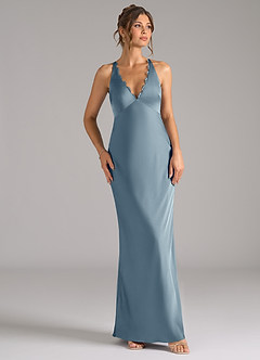 Azazie Tianna Brautjungfernkleider A-Linie Stretch-Satin Kleid Staubblau image6