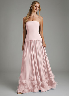 Azazie Alex Robes de demoiselle d'honneur Robe Trapèze en Mousseline de soie Corset Rose Pâle image5