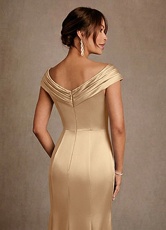 Azazie Aberdeen Mother of the Bride Dresses Champagne Sheath Pleated Stretch Satin Dress image5