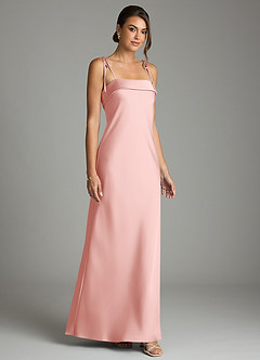 Azazie Ellia Bridesmaid Dresses Powder Pink Sheath Bow Stretch Satin Dress image3
