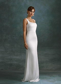 Azazie Galina Wedding Dresses Diamond White Mermaid Square Neckline Stretch Satin Dress image3