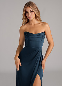 Azazie Johana Brudtärnklänningar Klänning av Sjöjungfru i Stretch Satin Off the shoulder Mörk Marinblå Konvertibel image4