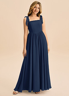 Azazie Delia Junior Abito A-Line in Chiffon Fiocco Marino Scuro image1