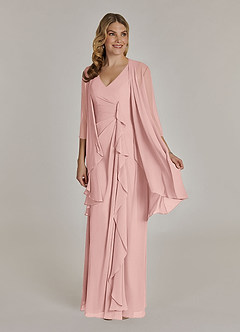 Azazie Manuella Mère de la mariée Robes Robe Trapèze en Mousseline de soie Col V plissé Rose Poudré image1