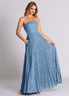 Azazie Mariana Bridesmaid Dresses Steel Blue A-Line Strapless Floral Burnout Convertible Dress image3