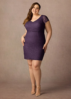 Azazie Lucilia Final Sale Plum Sheath Lace Dress image7