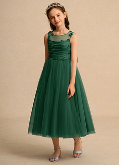 Azazie Snowball Girl Jurken voor bloemenmeisjes Baljurk Jurk van Tule Geplooid Donkergroen image5