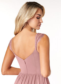 Azazie Cleobella Robes de demoiselle d'honneur Robe Trapèze en Mousseline de soie Dentelle en forme de cœur Rose Poussiéreuse image7