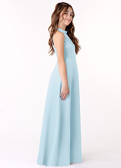 Azazie Laurel Junior Sky Blue A-Line Stretch Satin Dress image2