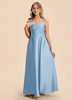 Azazie Azaria Junior Powder Blue A-Line Pleated Stretch Satin Dress image6