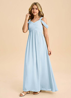 Azazie Lianne Junior Vestido de Azul Cielo de Gasa de Corte en A con Vestidos sin tirantes image6