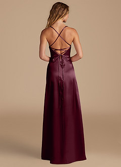 Azazie Mei Bridesmaid Dresses Cabernet A-Line Metallic Satin Dress image5