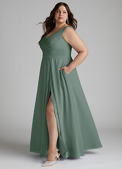 Azazie Karina Bridesmaid Dresses Eucalyptus A-Line Pleated Chiffon Dress image7