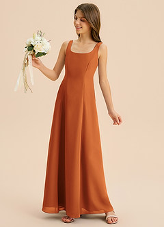 Azazie Lambie Junior Robe Trapèze en Mousseline de soie Plissée Cannelle image2