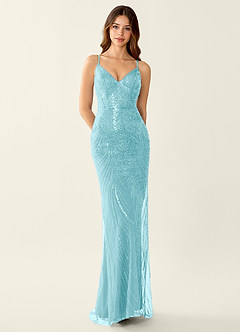 Magnolia Sky Blue Mermaid Sequined embroidery Prom Dress image3