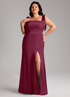 Azazie Frostine Brautjungfernkleider A-Linie Schleifen Stretch-Satin Kleid Maulbeerrot image9