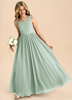 Azazie Hathaway Junior Agave A-Line Bow Chiffon Dress image4