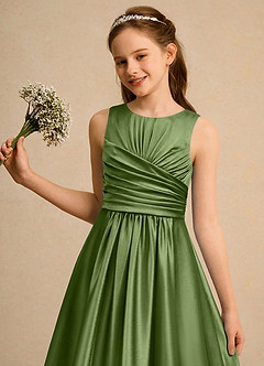 Azazie Ducky Girls Formal Flower Girl Dresses Juniper A-Line Pleated Stretch Satin Dress image6