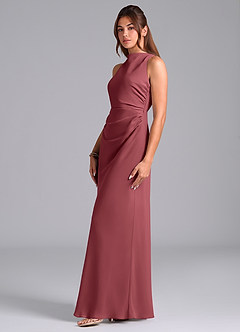 Azazie Evadne Bridesmaid Dresses Merlot A-Line Pleated Chiffon Dress image5