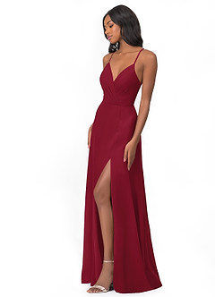 Azazie Everleigh Bridesmaid Dresses Burgundy A-Line Sweetheart Pleated Chiffon Dress image5