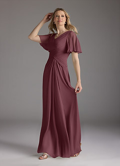 Azazie Morning Glory Mother of the Bride Dresses Sangria A-Line V-Neck Ruched Chiffon Dress image4