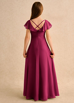 Azazie Nari Girls Formal Robe Demoiselle D'honneur Fillette Robe Trapèze en Mousseline de soie avec manches Bourgogne image7