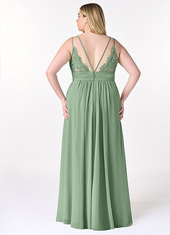 Azazie Maren Allure Vestidos de damas de honor Vestido de Matcha de Gasa de Corte en A con Cuello en V Encaje image7