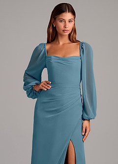 Azazie Brixley 신부 들러리 드레스 인어 긴팔 쉬폰 바닥 길이 드레스 image7